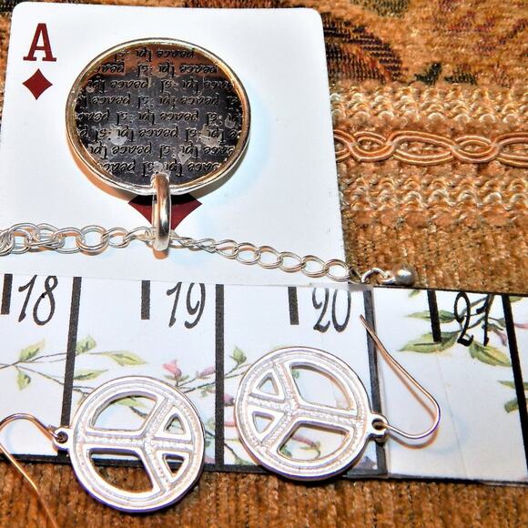 Hammered & Rhinestone Peace Necklace & Earring Set - Picture 8 of 8